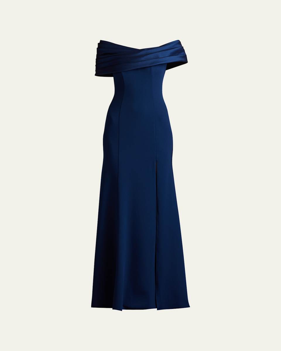 Off-Shoulder A-Line Crepe & Taffeta Gown